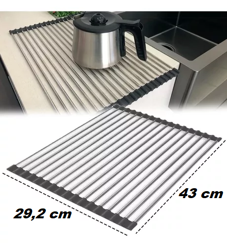 Escurridor multiusos de acero inoxidable para cocina.